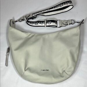 Calvin Klein Beige Canvas Crossbody Bag Purse w Guitar Strap